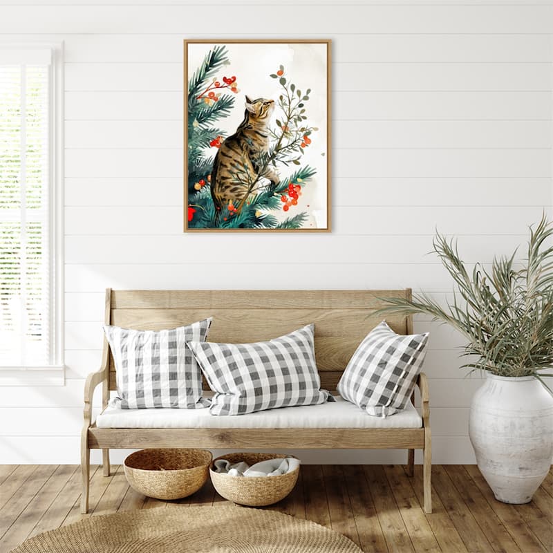 Cats Life Holiday Tree by Justyna Jaszke Framed Canvas Wall Art