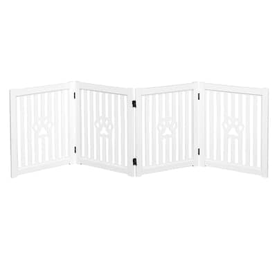 Trimate: 80"L x 23.6"H 4 Panel, Foldable Wooden Freestanding Pet Gate, White