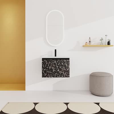 Plywood Wall Mounting Bathroom Vanity Set in Black with Integrated Ceramic Sink