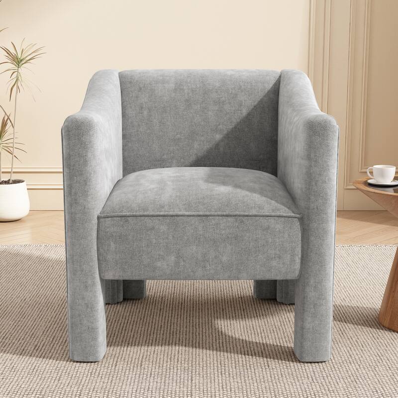 Roomfitters Modern Chenille Barrel Accent Chair with Enclosed Arms, Upholstered Armchair - Grey
