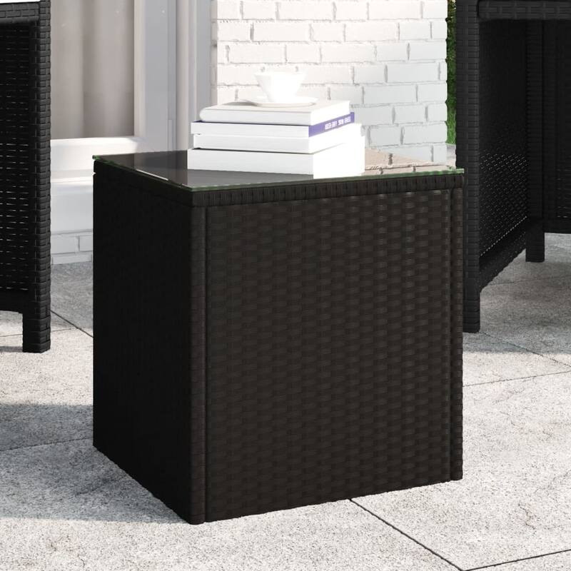 vidaXL Side Table Outdoor Patio Wicker Rattan Coffee Console Table Poly Rattan - 15.7" x 14.6" x 15.9" - Black