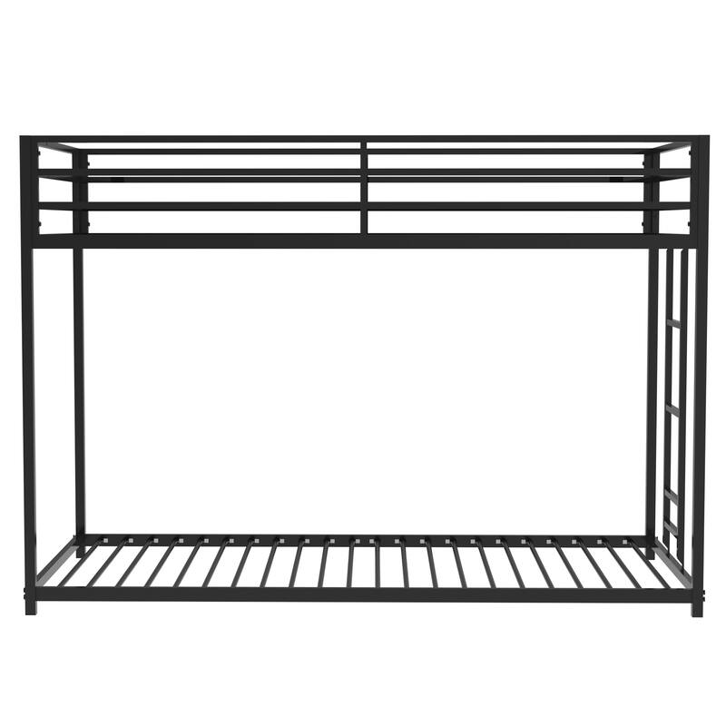 Durable Twin Over Twin Bunk Bed, Low Profile Metal Frame with Ladder & Guardrails for Bedroom, Kids & Adults