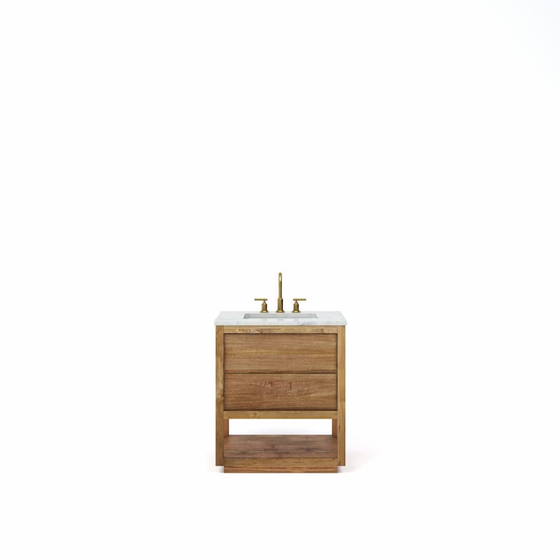 Oakman Mango Wood Carrara White Marble Countertop Bath Vanity with Faucet - 30" - Gold Finish