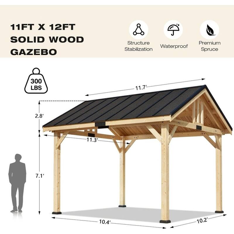 EROMMY Hardtop Asphalt Roof Spruce Wood Gazebo