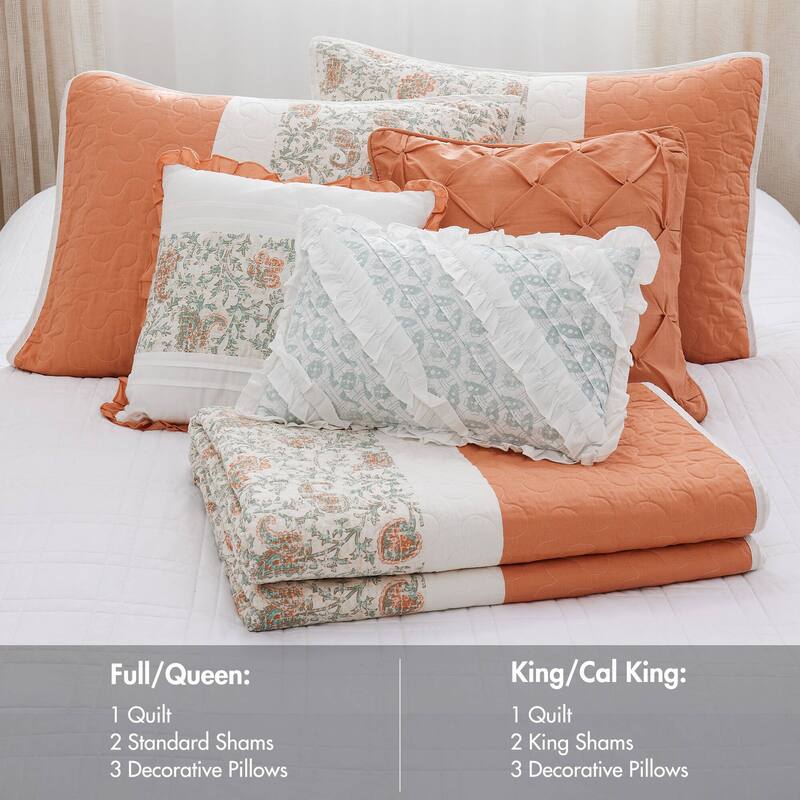 GDF Studio - Cotton Percale Reversible Quilt Set with Decorative Pillows