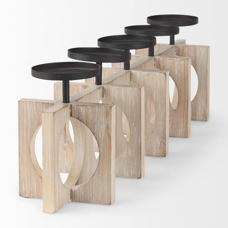 Cambie 29.0L x 6.0W x 9.0H Natural Wood W/Black Metal Candle Holders - 29.0L x 6.0W x 9.0H
