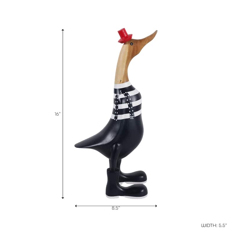 Decorative Wooden Duck Figurine Sculpture - 16.0"