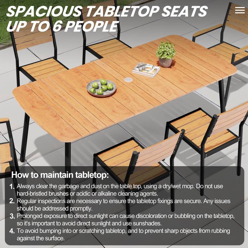 Outdoor 7/9-Piece Patio Dining Set Rectangular Dining Table with Stackable Chairs