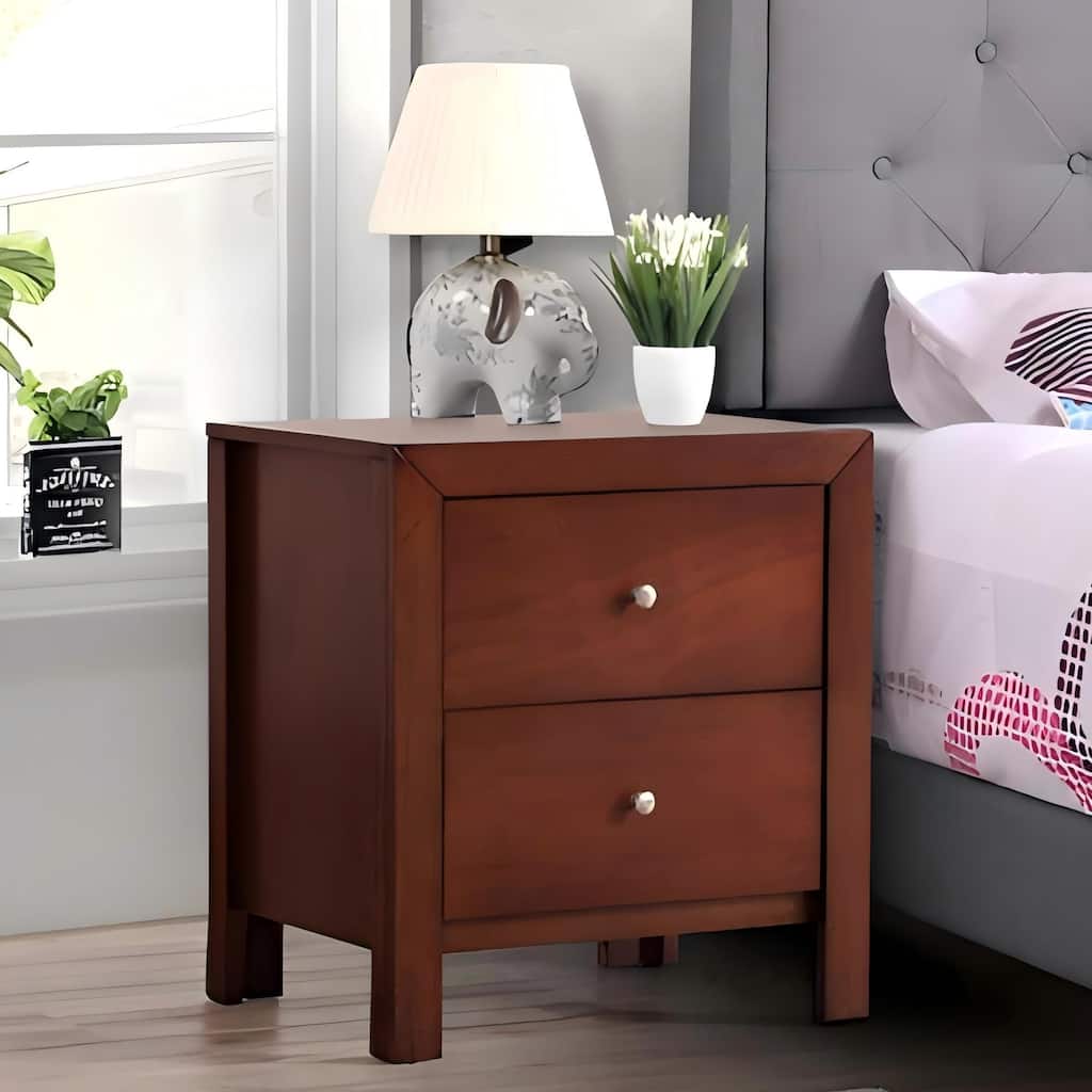 Roomfitters 2-Drawer Nightstand, Elegant Wood Grain, Silver Knobs, Fully Assembled Modern Bedroom End Table