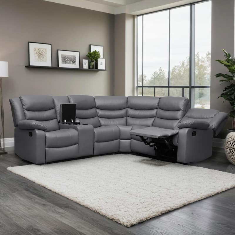 106'' Manual Reclining Modular Sectional Couch with 1 Console & 2 Cup Holders, Living Room/Office - Grey