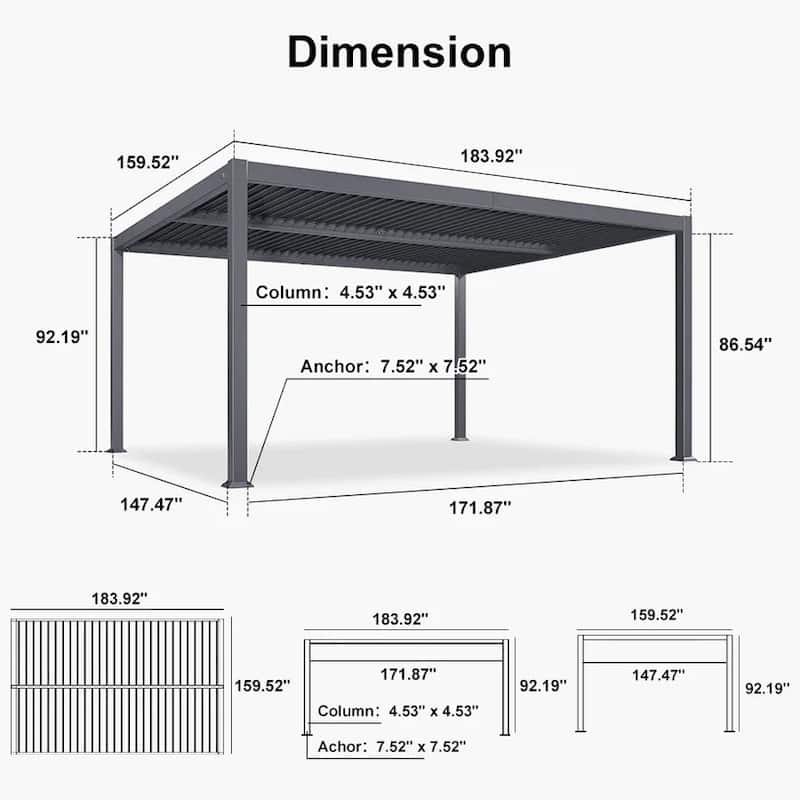 PURPLE LEAF Louvered Pergola Sun Shade Shelter with Adjustable Metal Roof for Patio Hardtop Pergola