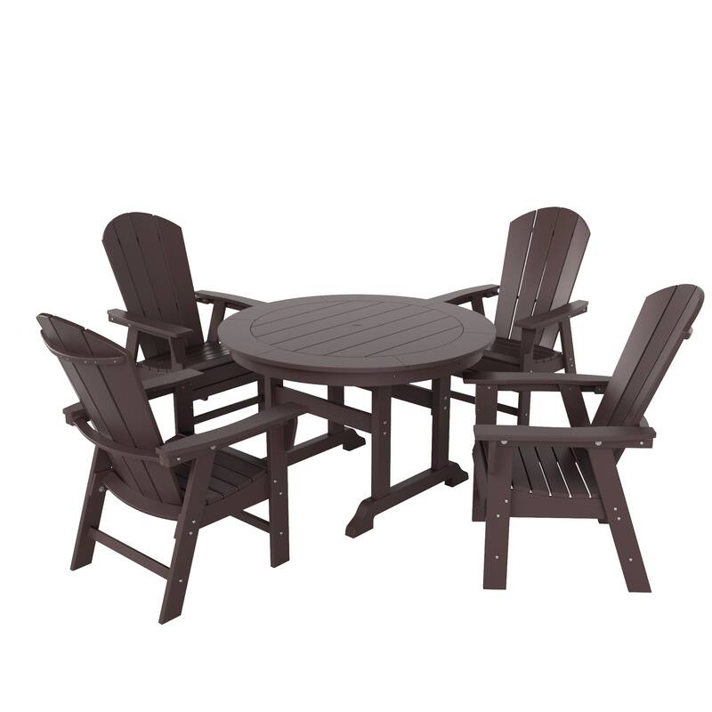 Laguna Hdpe All Weather Outdoor Patio Round Adirondack Dining Chairs Set (5-Piece Set) - Dark Brown