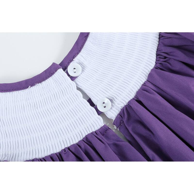 Lil Cactus Purple and Gingham Mardi Gras Smocked Bishop Dress