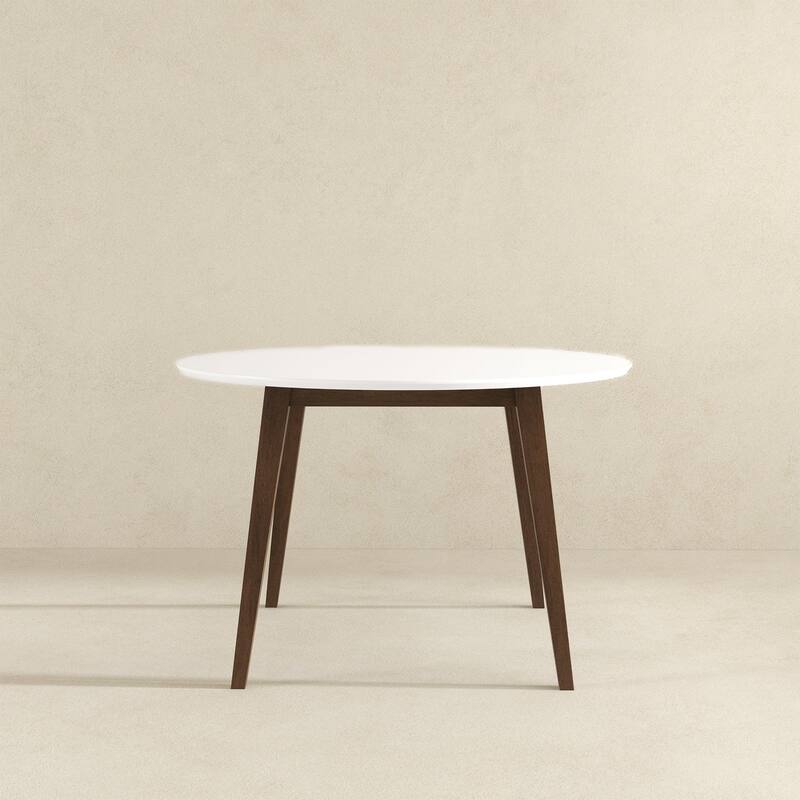 Paloma Mid-Century Modern Round Dining Table in White Solid Wood, 43.3 Inches for Kitchen, Dining Room, Dinette, Breakfa