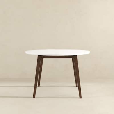 Paloma Mid-Century Modern Round Dining Table in White Solid Wood, 43.3 Inches for Kitchen, Dining Room, Dinette, Breakfa