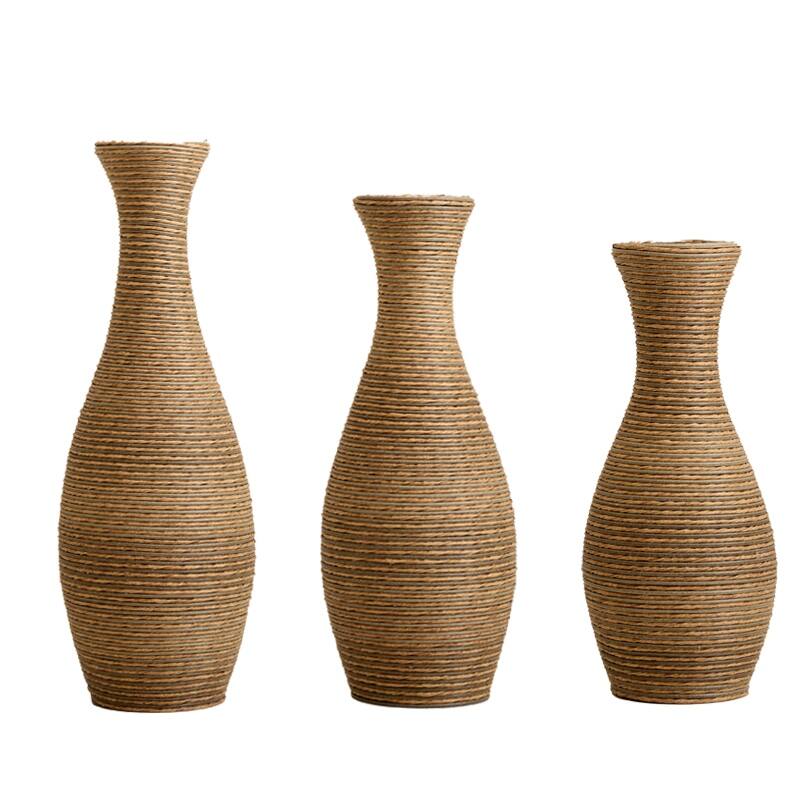 3-Piece Artificial Rattan Floor Vase - For Living Room Decoration, Entrance Or Hallway - For Dry Or Silk Flower Arrangements