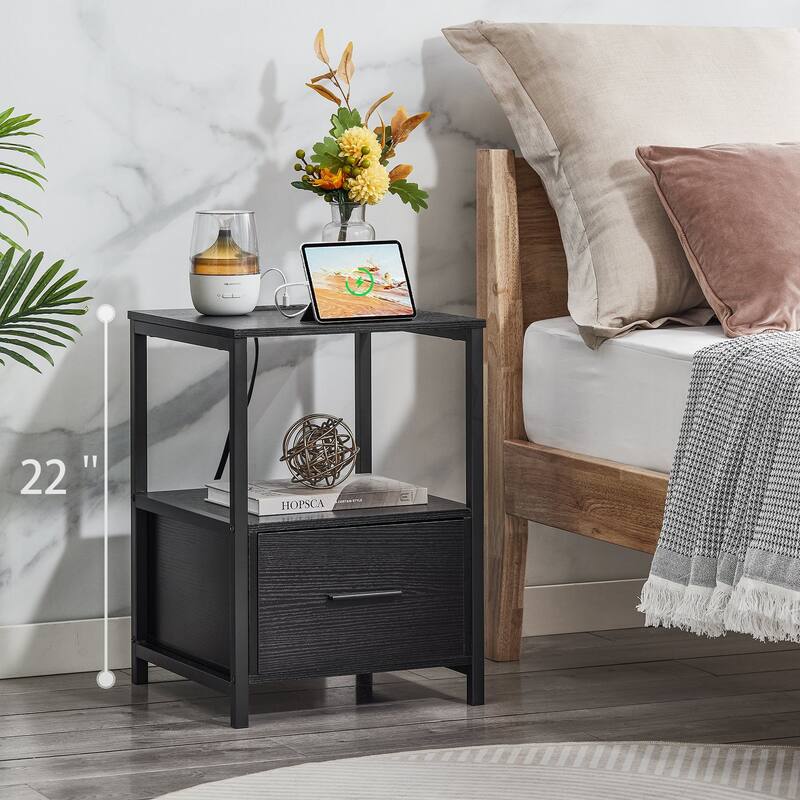 VECELO Mid Century Modern Nightstand with Charging Station USB Port