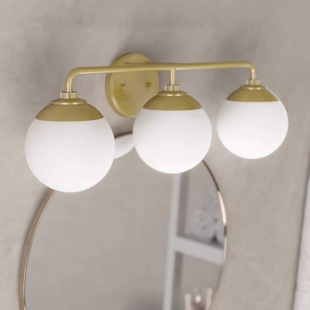 Hunter Hepburn 3 Light Vanity Wall Light, Damp-Rated - Vintage, Mid-Century Modern, Glam