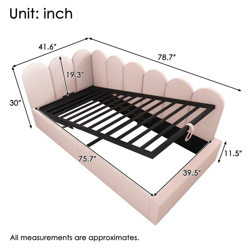 Velvet Upholstered Daybed, Twin Size Lift Platform Sofa Bed Frame, Hydraulic Storage Bed Frame, Heavy Duty Metal Slat Support