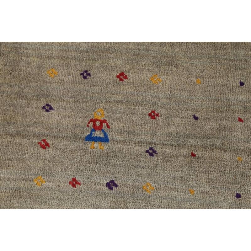 Striped Green Gabbeh Oriental Area Rug Handmade Tribal Wool Carpet - 7'9"x 9'7"