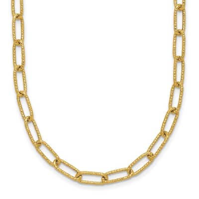 Curata 14k Yellow Gold 18" Textured Paperclip Statement Necklace