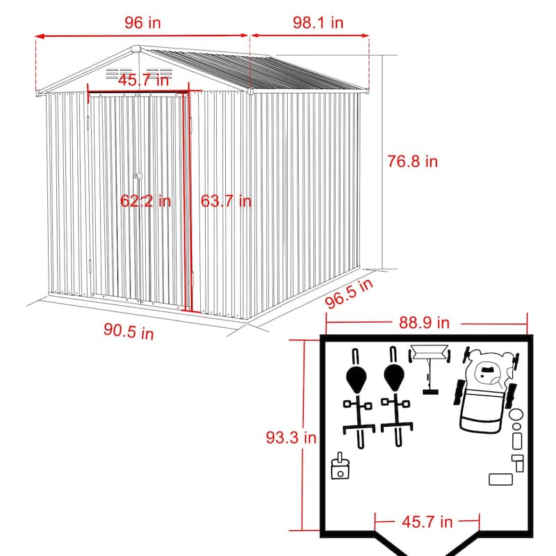 VEIKOUS Outdoor Metal Storage Shed with Lockable Door and Air Vents for Garden