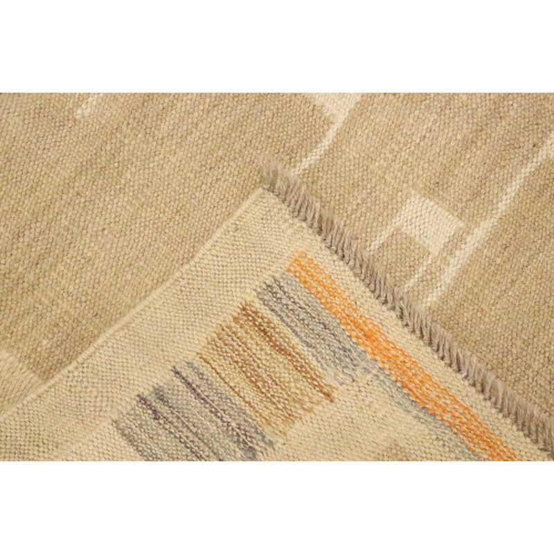 Hand Woven Oriental 100% Wool Carpet Southwestern Tribal Beige & Ivories Kilim Area Rug - 5' 9'' X 3' 10''