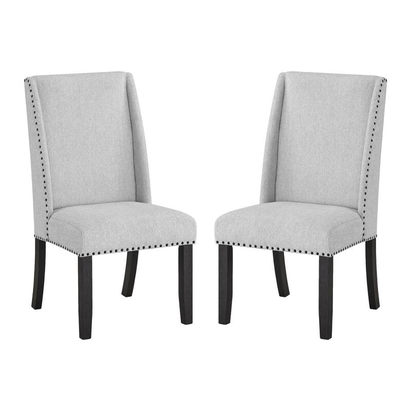 Modern 2 Piece Fabric Dining Chair Set with Matte Black Nailhead Trim, Upholstered for Dining Kitchen Bedroom Living Room - Grey
