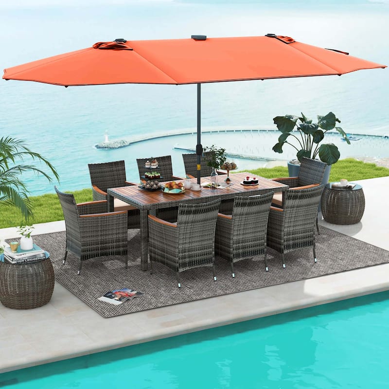 Costway 11 PCS Patio Dining Set with 15 ft Double-Sided Patio Umbrella - See Details - Orange