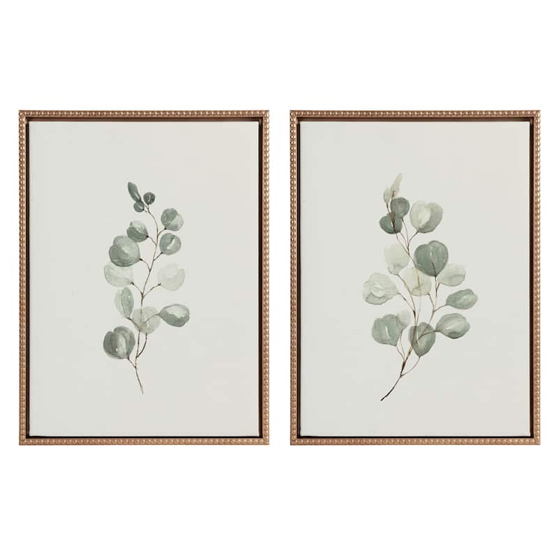 Kate and Laurel Sylvie Beaded Eucalyptus Canvas Set by Maja Mitrovic - 2 Piece Set 18x24