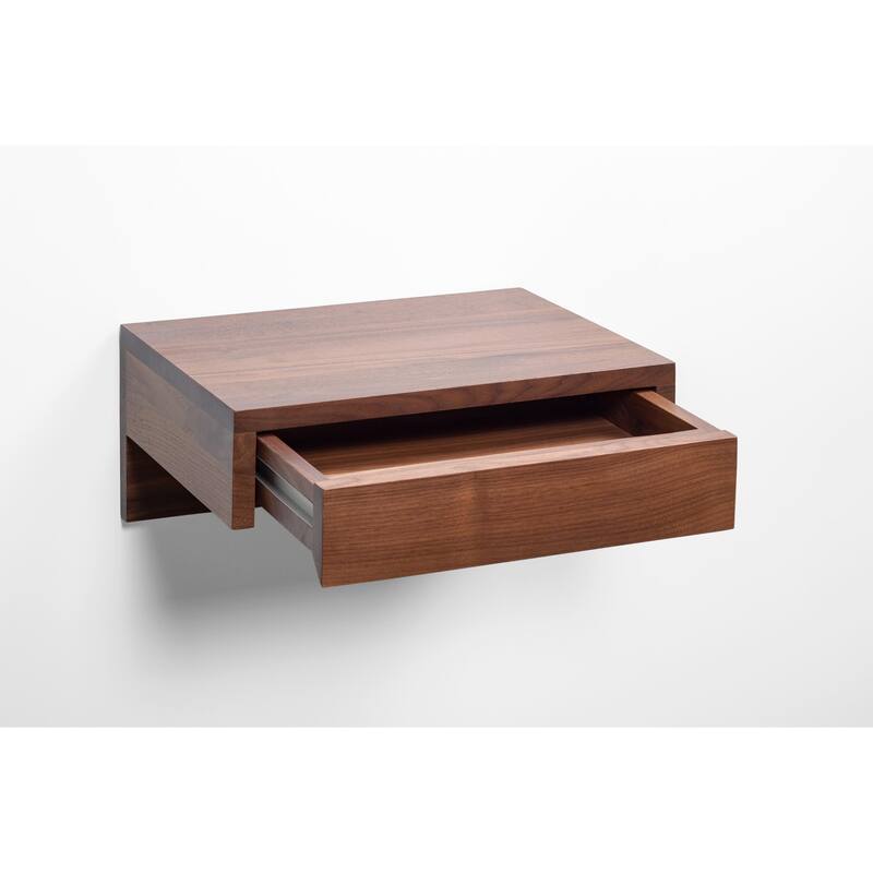 Bo - Walnut Hardwood Floating Nightstand Bedside Table - Small Bedroom Nightstand