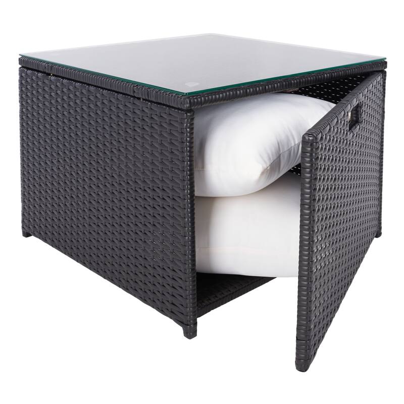 SAFAVIEH Helga Outdoor 4-Piece Conversation Patio Set with Storage - 57"W x 31"D x 26"H