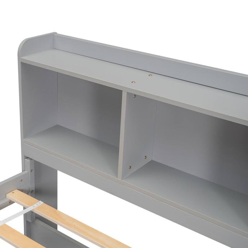 Full Bed with Bookcase Headboard Under bed Storage Drawers and Bed End Storage Case