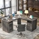 preview thumbnail 19 of 70, Modern Farmhouse L-Shape Desk with File Cabinet and Drawers, Homer Office Executive Desk with Charge Station