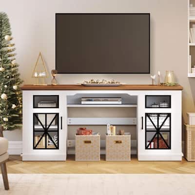 Rustic TV Stand for 32 to 65 In TVs with Storage 3-Sided Glass White - 58 inches