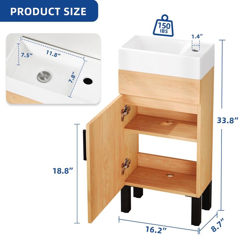 Moasis 16''/24''/36" Freestanding Single Bathroom Vanity with Ceramic Basin