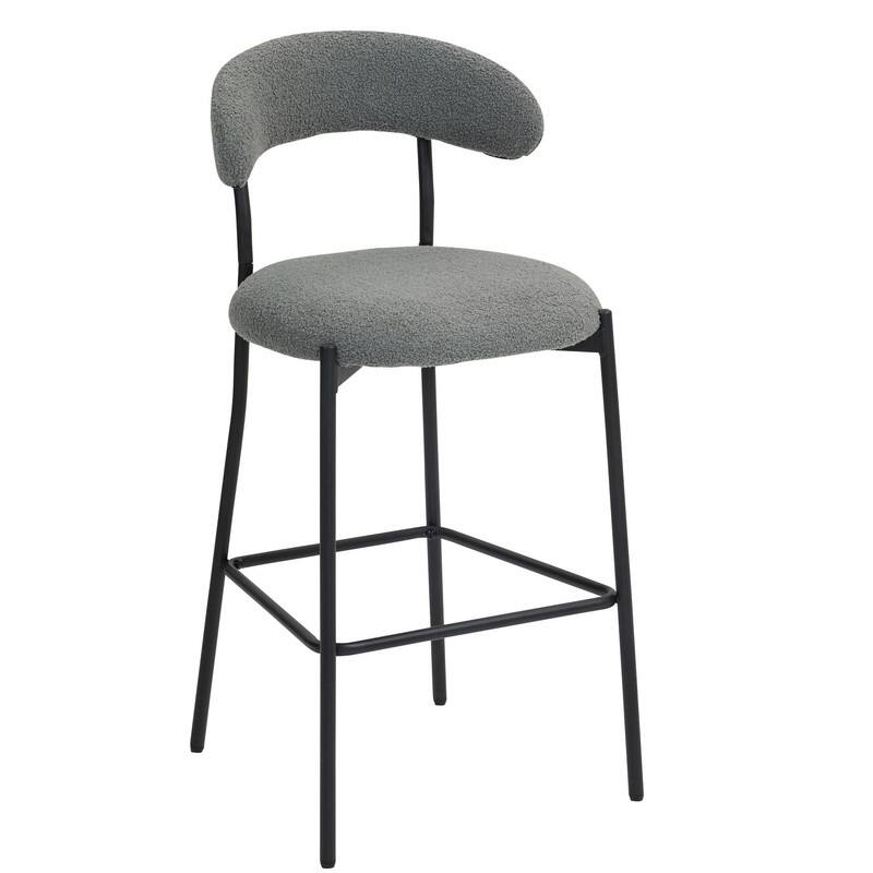 1 Count 26" Teddy Fabric Counter Height Bar Stool with Footrest, Black Powder-Coated Base