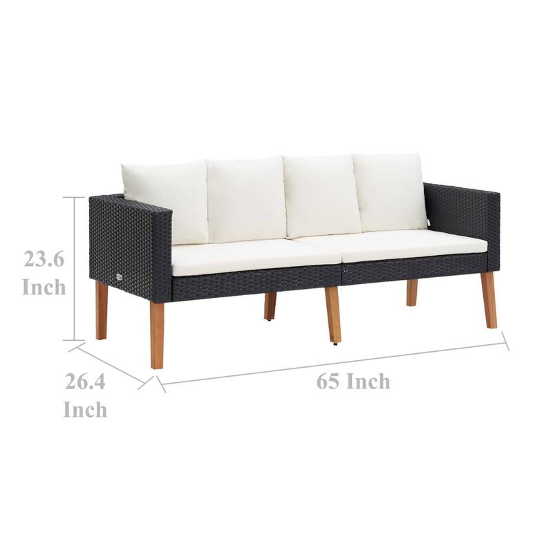 Joy Outdoor 2 Seater Sofa, White Cushion, Black Poly Rattan, 65 Inch
