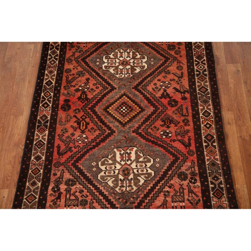Tribal Geometric Hamedan Persian Vintage Area Rug Handmade Wool Carpet - 3'8"x 4'10"