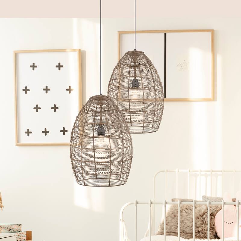 Alessia River of Goods Brass Metal Cone-Shaped Woven Pendant Lamp - 12.25" x 12.25" x 19.5/78.5"