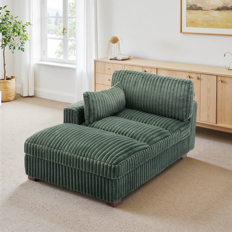 UIXE Upholstered Plush Chaise Lounge Chair For Interior - Green-R