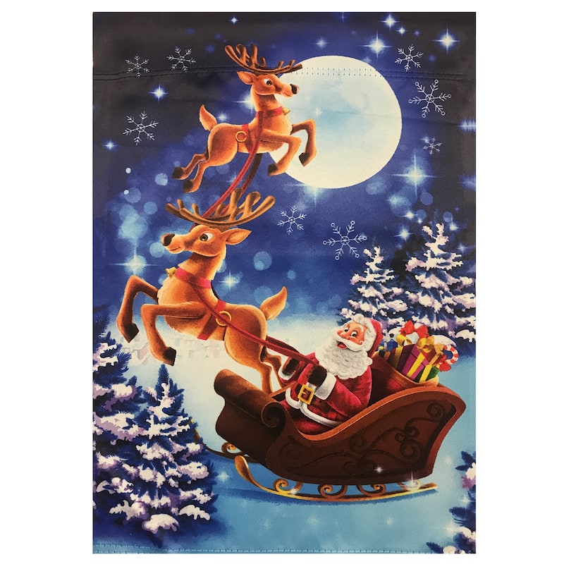 Sleigh-Riding Santa Christmas Outdoor Garden Flag - 18" x 12.5"