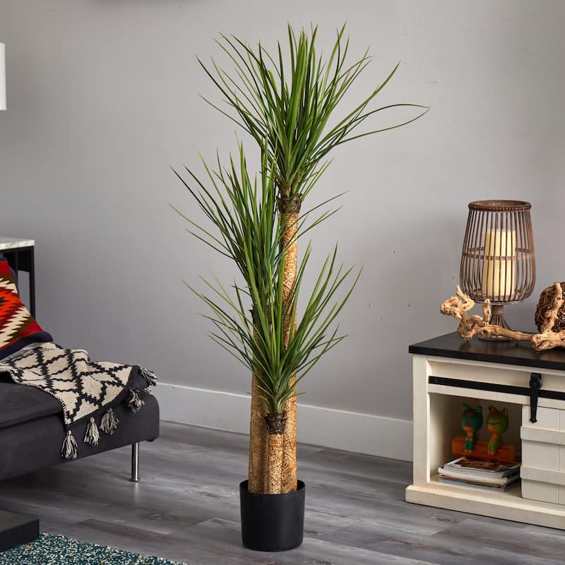 4.75' Yucca Artificial Silk Tree in Black Pot