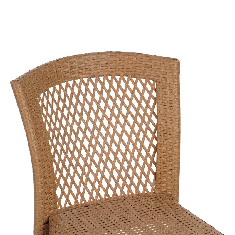 Roomfitters Set of 2 Stackable Outdoor Dining Chairs, Diamond-Mesh PE Wicker with Iron Frame