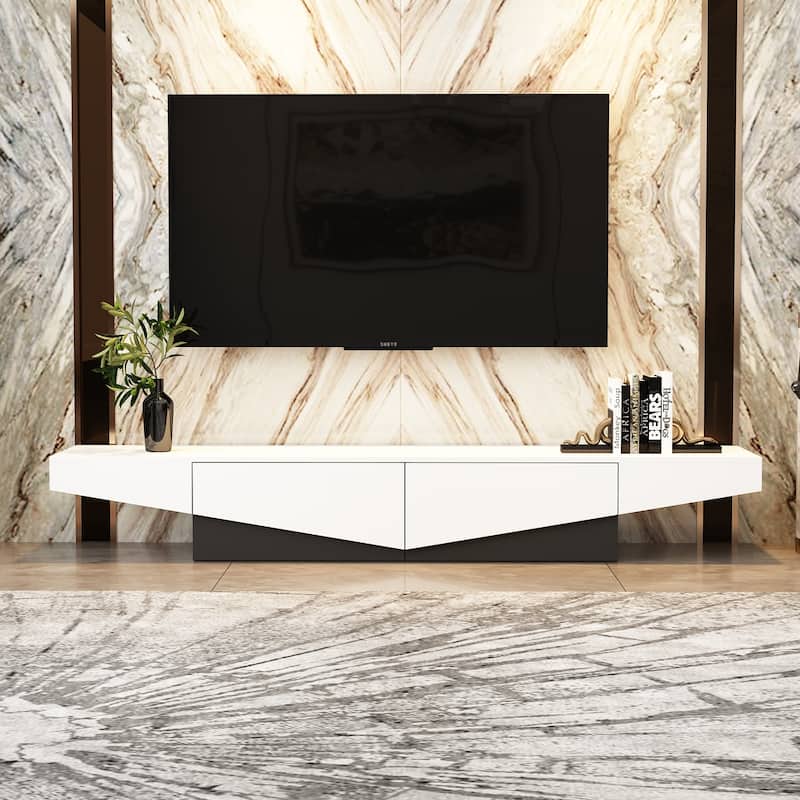 78.7" Black & White Patchwork TV Entertainment Center with 2 Drawers - 78.7"W