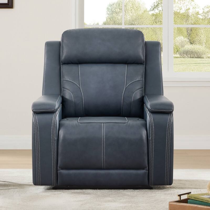 Spruce & Spring Dual Motors Genuine Leather Power Lay Flat Recliner with Power Headrest