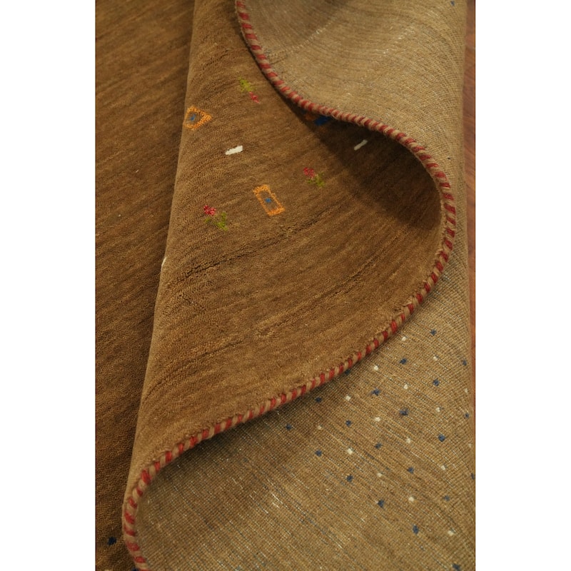 Hand Knotted Oriental 100% Wool Carpet Tribal Animal Pictorial Brown Gabbeh Area Rug - 8' 1'' X 8' 5''