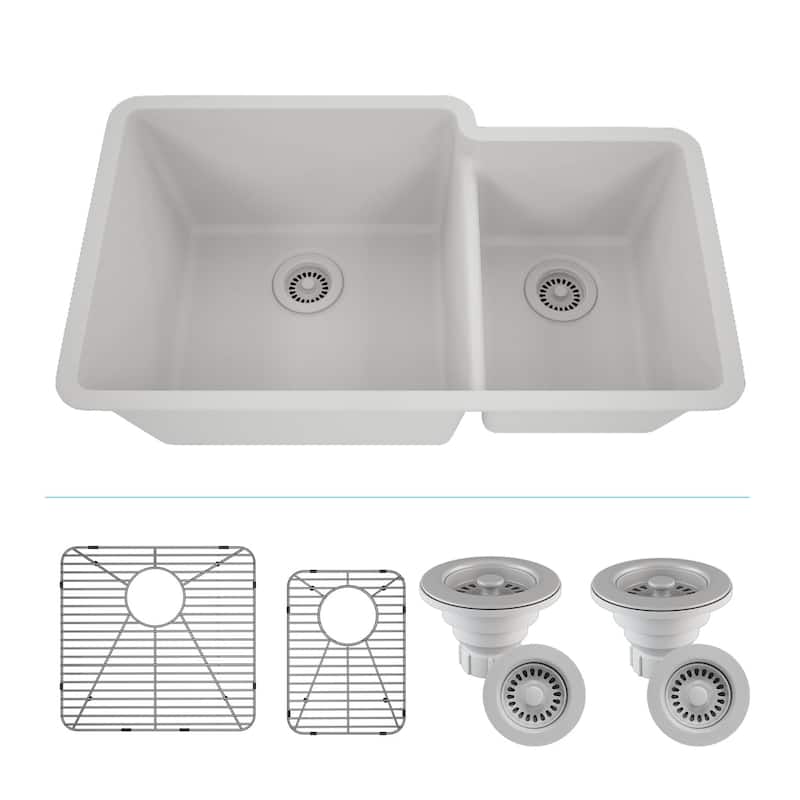 Lexicon Platinum Quartz 60/40 Double Bowl Kitchen Sink - Galaxy White