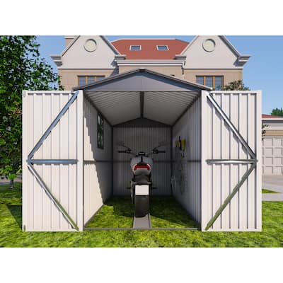 GDFStudio - Olivia Bennett Robust Motorcycle Outdoor Steel Storage Shed with Window and Tracks