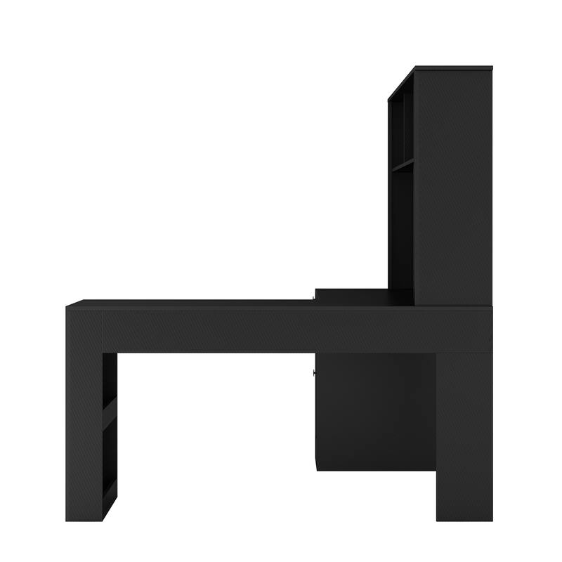 L Shaped Computer Desk with Outlet,Bookshelf & Hutch
